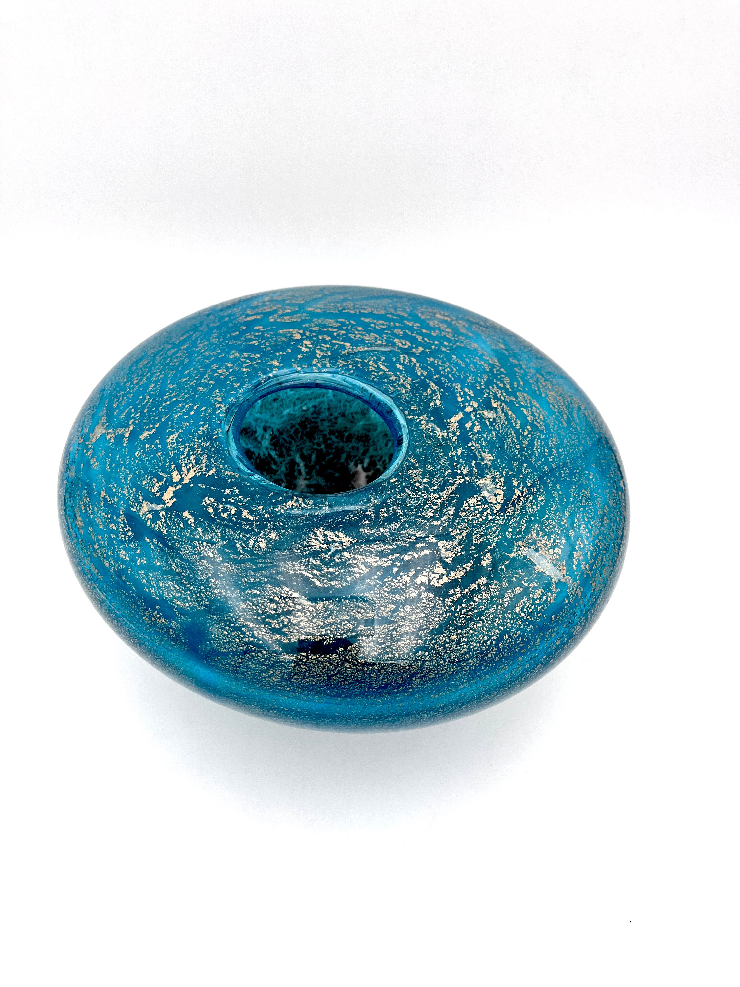 Masterpiece Murano: Lagoon Blue & 24K Gold Pebble Vase