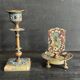 Bougeoir et porte allumettes en bronze et émaux cloisonnés XIXe