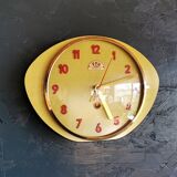 Vintage formica clock silent wall pendulum "FFR Morbier yellow red"