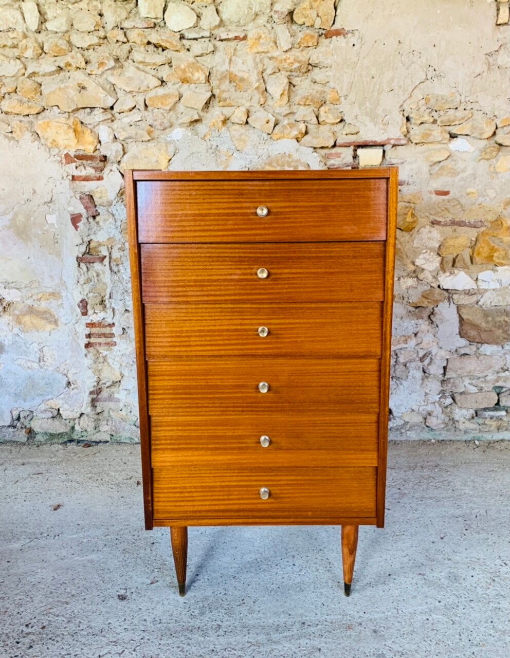 High chest of drawers with 6 drawers, Scandinavian style, circa 60's
