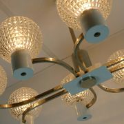 1960s mid century HANGING LAMP chrome metal chandelier with 8 glass shades