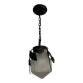 Antique glass and wrought iron pendant light with ivy decor Art Deco chandelier globe