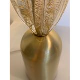 Blue and trasparent-gold murano glass table lamps with bouclé