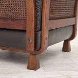 1970s, Scandinavian armchair, brown furniture leather, teak wood legs.