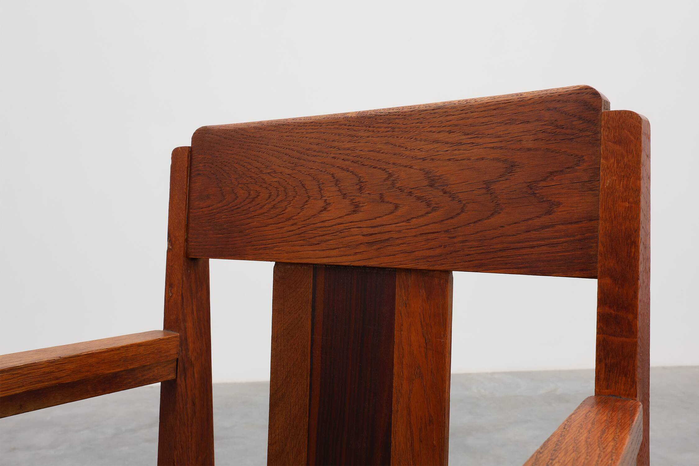 Amsterdamse school oak and velvet side chair, The Netherlands 1920s