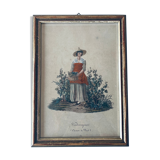 Framed antique engraving, harvest scene