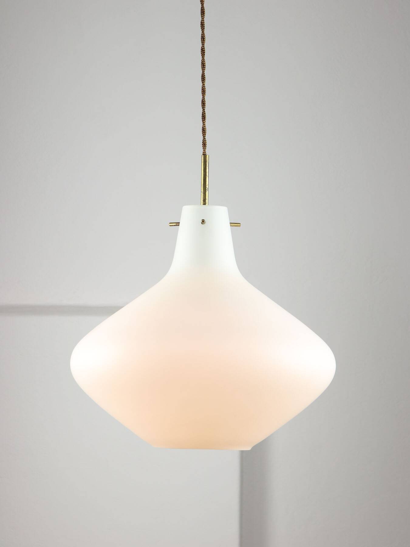 Mid-Century Italian Brass and Opaline Glass Pendant Lamp