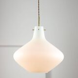 Mid-Century Italian Brass and Opaline Glass Pendant Lamp