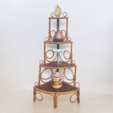 Bibliothèque étagère angle rotin bambou vintage 1960 (peacock / Emmanuelle)