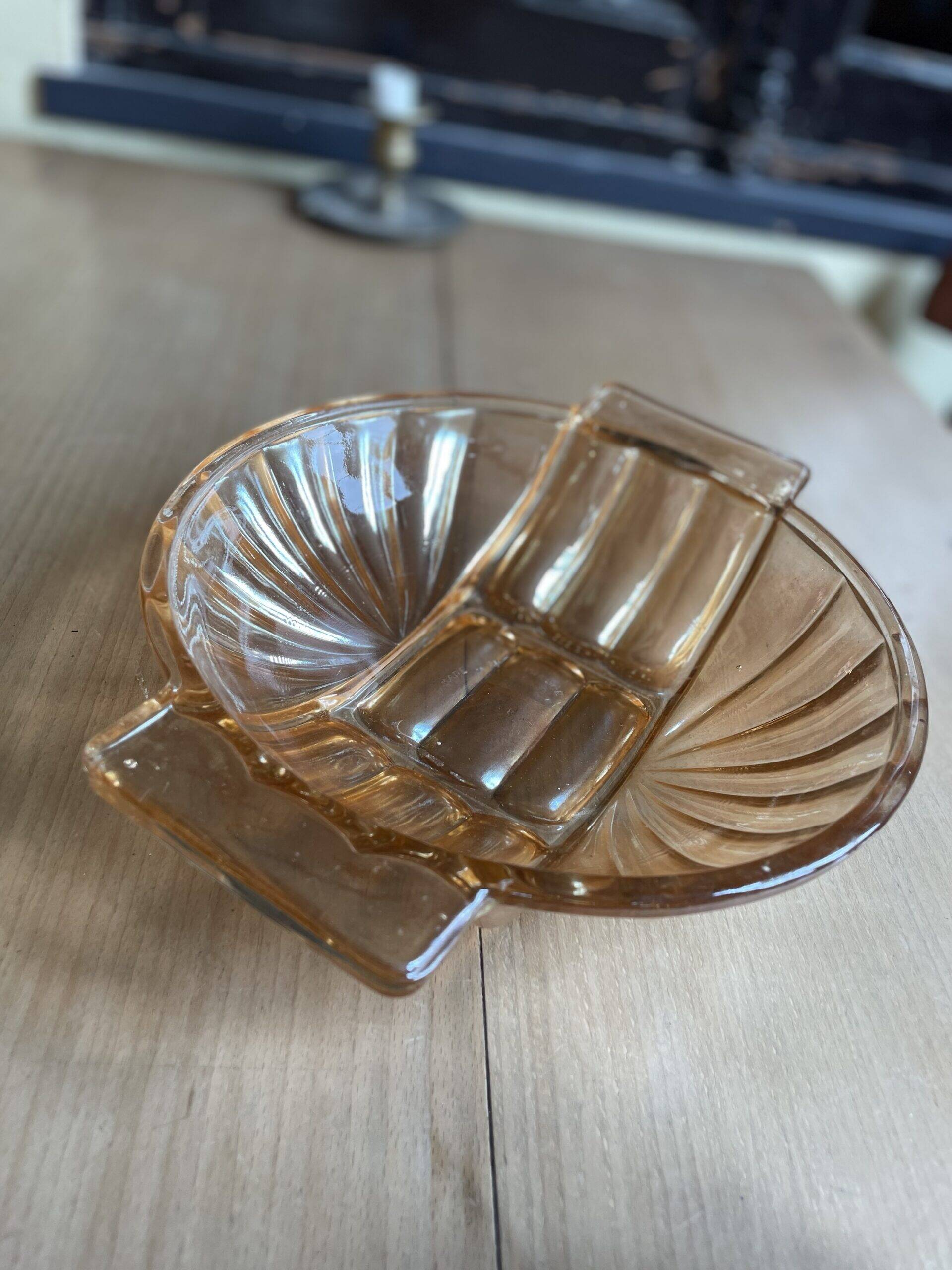 Vintage iridescent yellow shallow dish