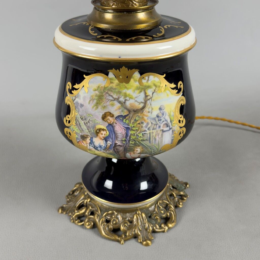 Limoges table lamp France porcelain brass glass vintage 20th century