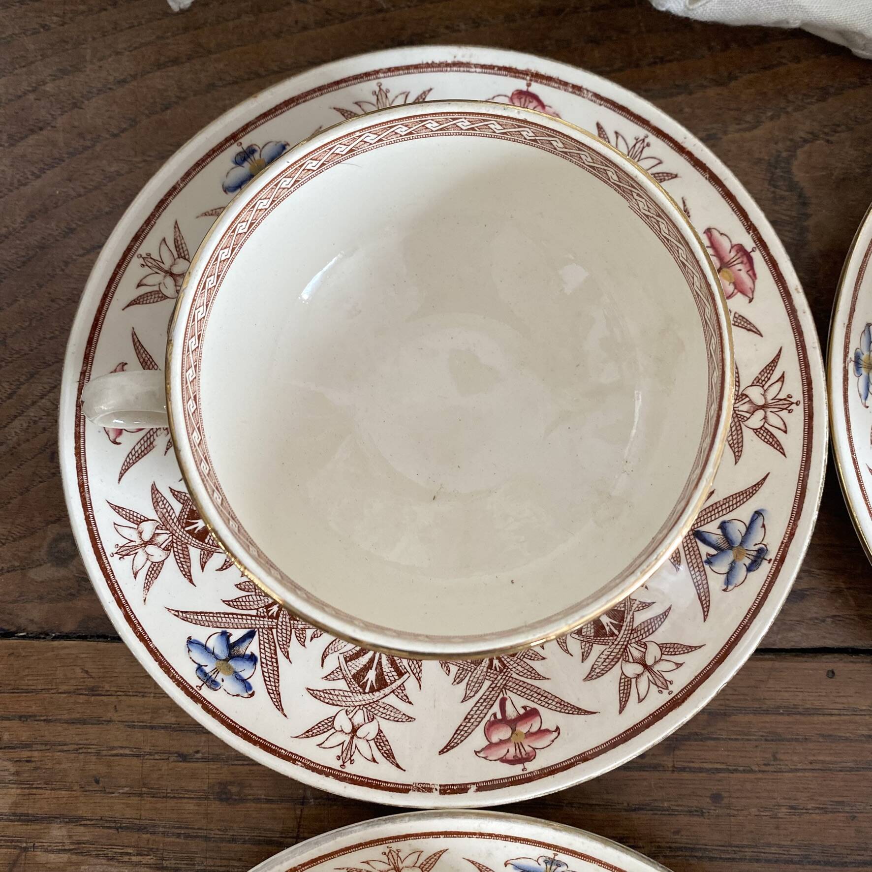 Tea cups and saucers in Sarreguemines ironstone "Derby"