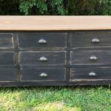 Old trading counter nine drawers black patina trade furniture