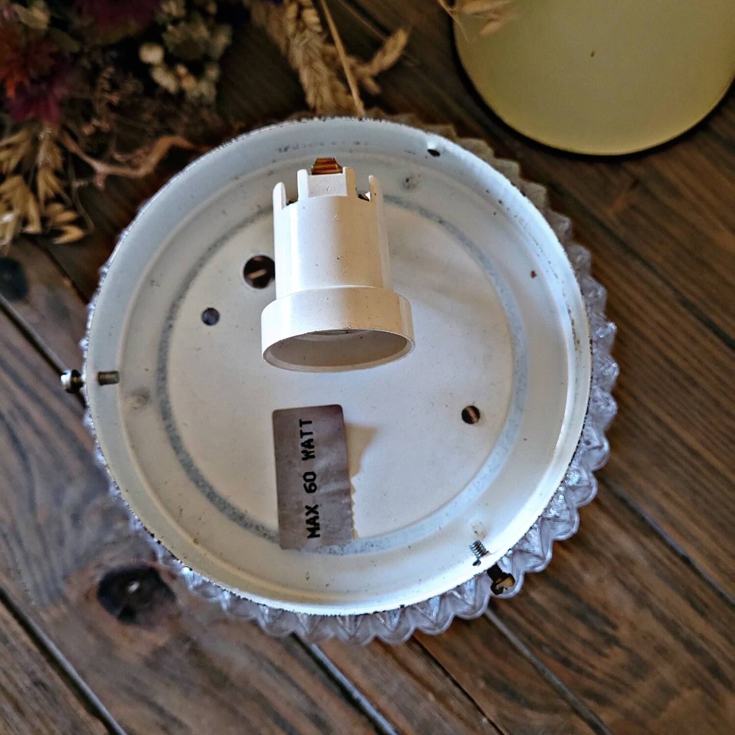 Vintage molded glass wall or ceiling light decorated with flowers