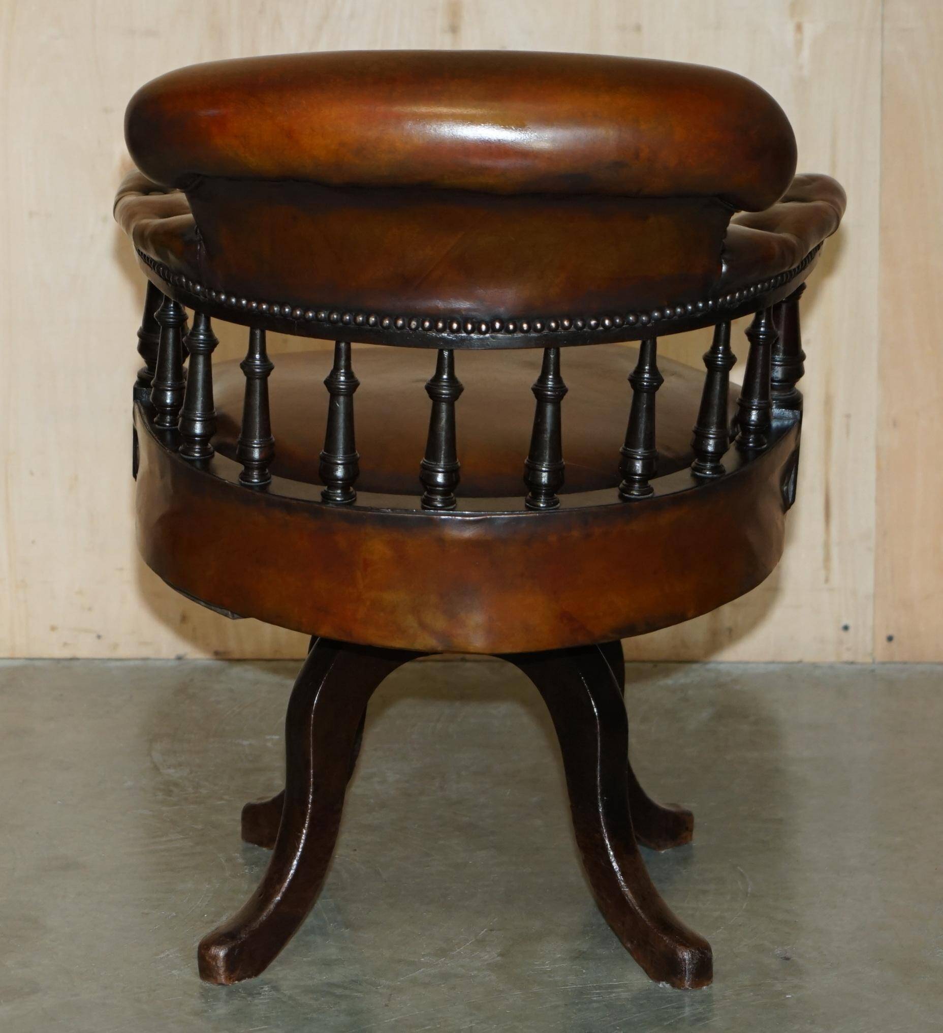 Victorian Captain Chesterfield Armchair in Restored Leather