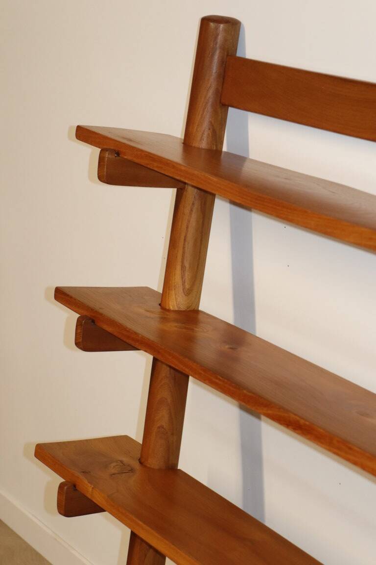 Vintage wall shelf unit in solid elm, 1970s