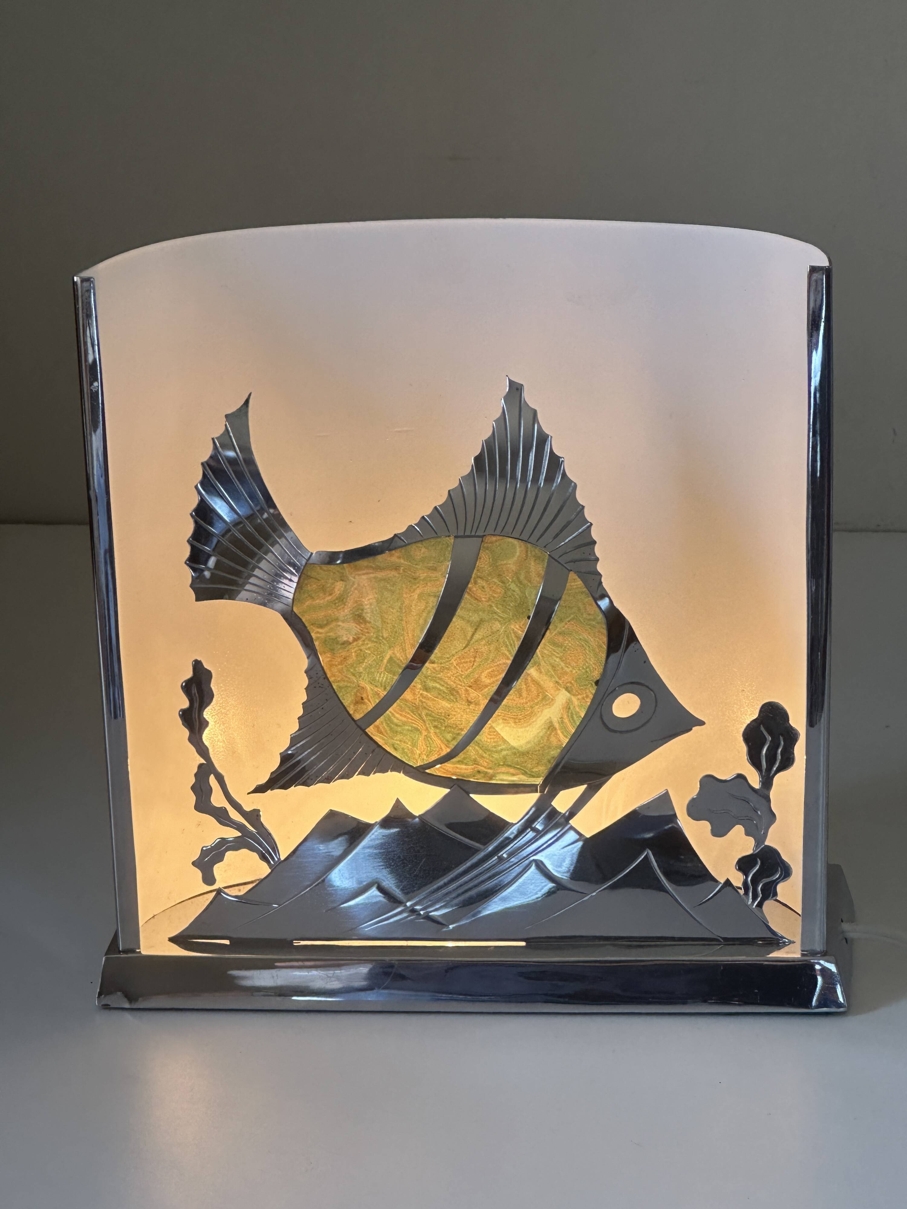 Fish lamp signed vintage design 50s