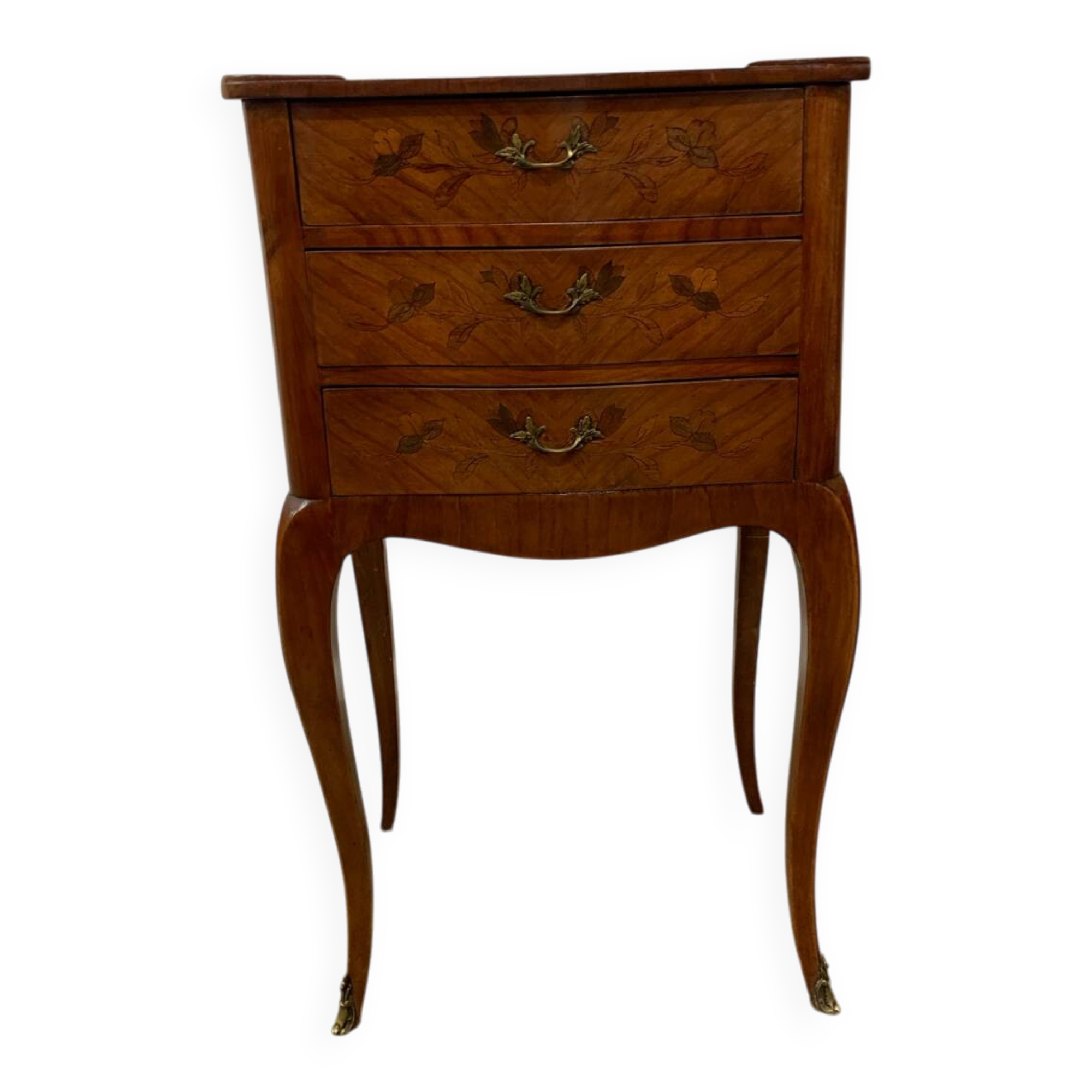 Louis XV style marquetry bedside table with floral flower