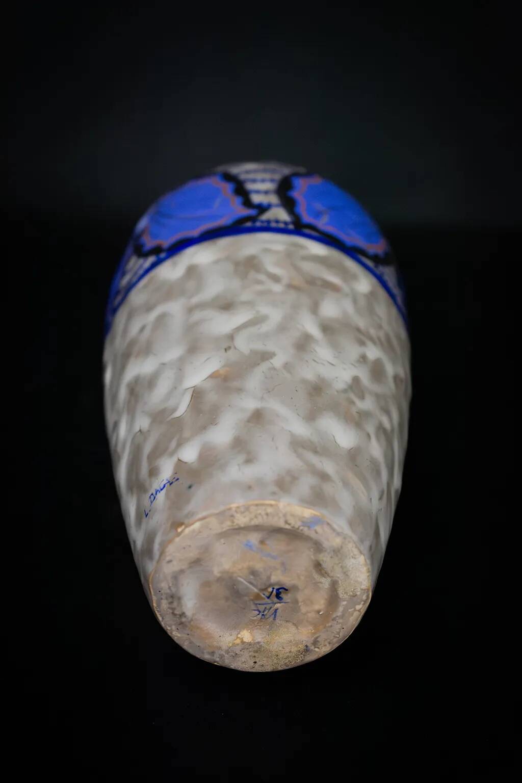 Vase Art déco en grès émaillé de Louis Dage, motifs papillon, circa 1930