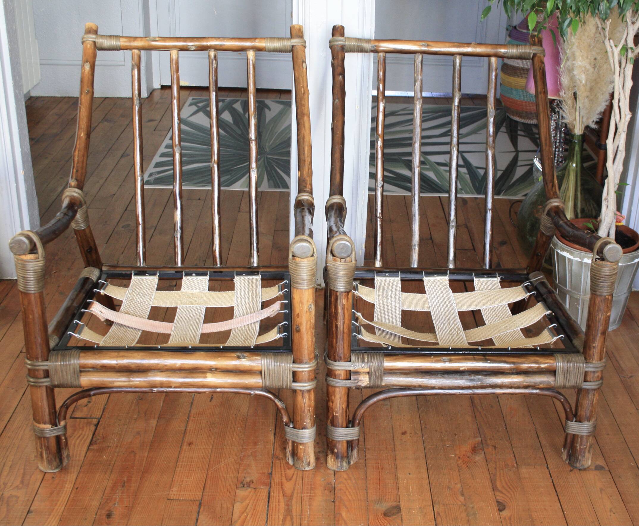 Vintage bamboo and rattan armchair