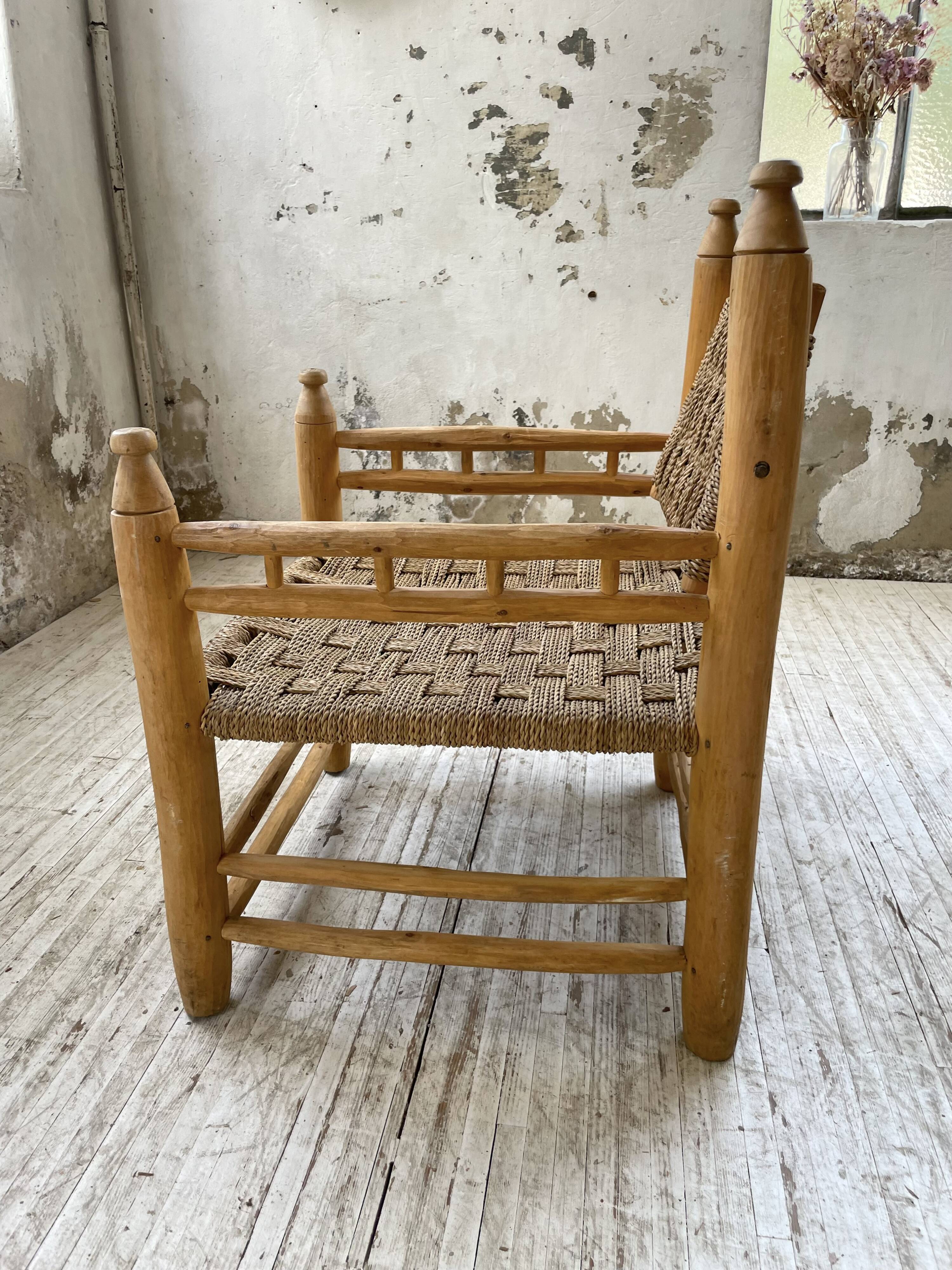 Moroccan wooden and rope armchair