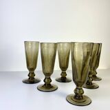 Set of 6 vintage black bubble glass champagne flutes