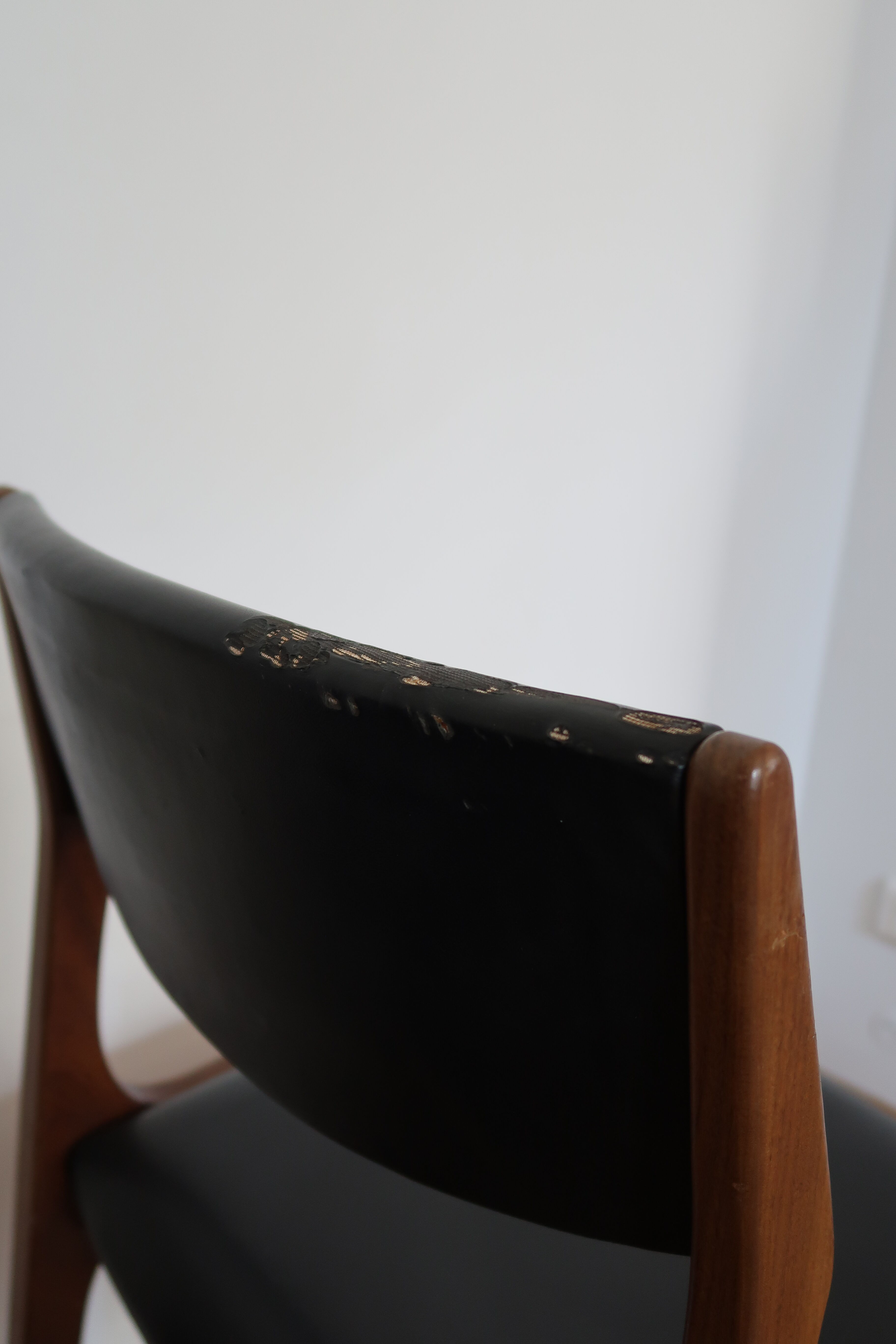 Series of 3 Scandinavian teak and skai chairs