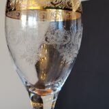 6 old wine glasses in engraved crystal and gold