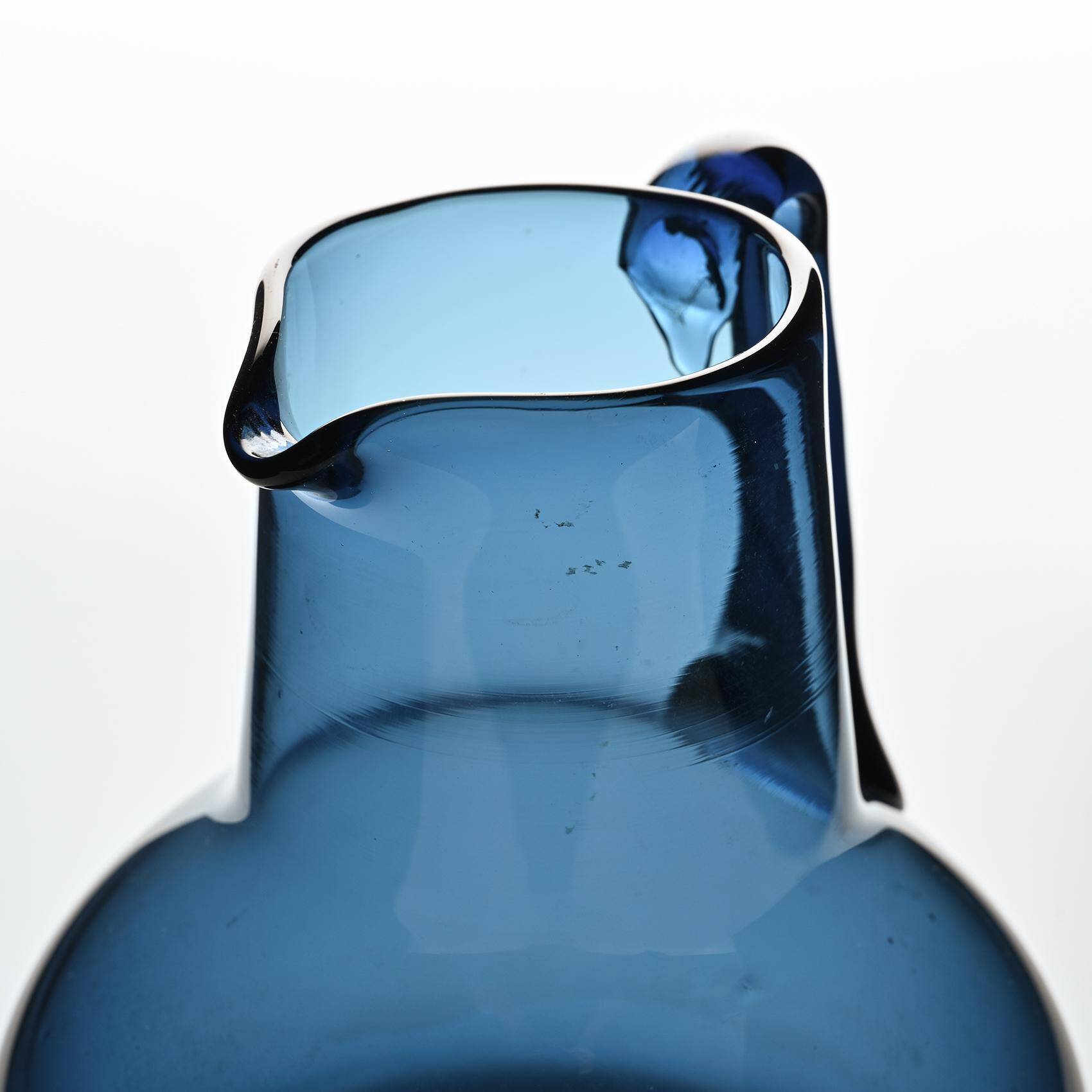 Blue blown glass jug by Claude Morin, Dieulefit circa 1975