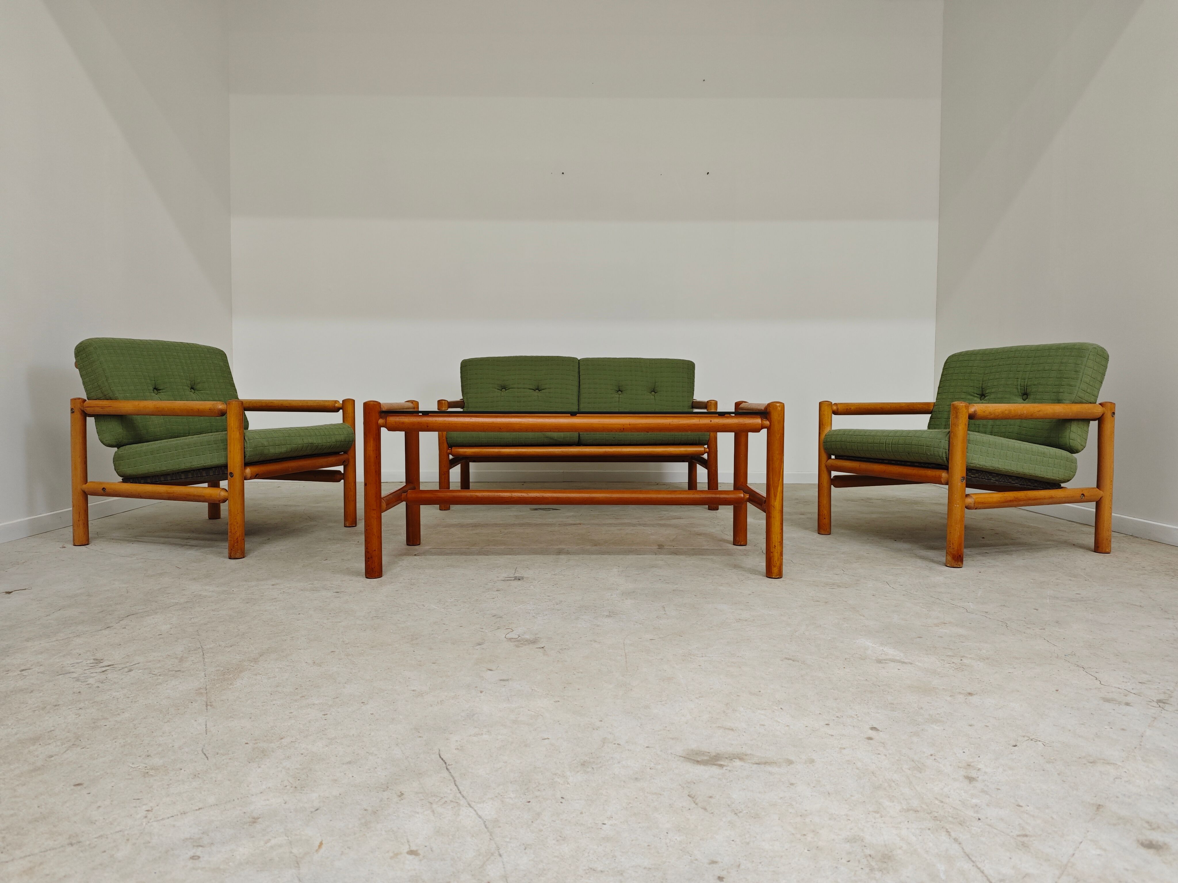 Complete modernist green chalet living room, Czechoslovakia 1970.