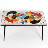 Mid Century Italian Modern Iron Table with Tiled Top and Abstract Motif