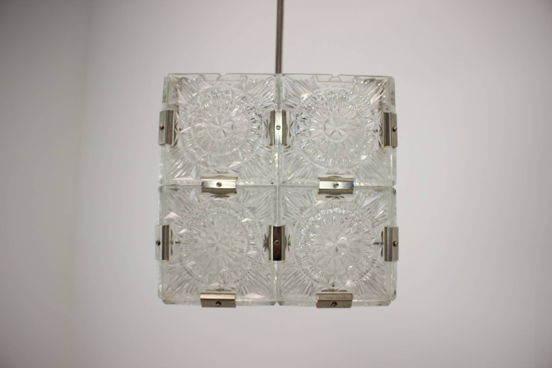 Mid-Century Square Clear Glass Pendant by Kamenicky Senov, 1960's