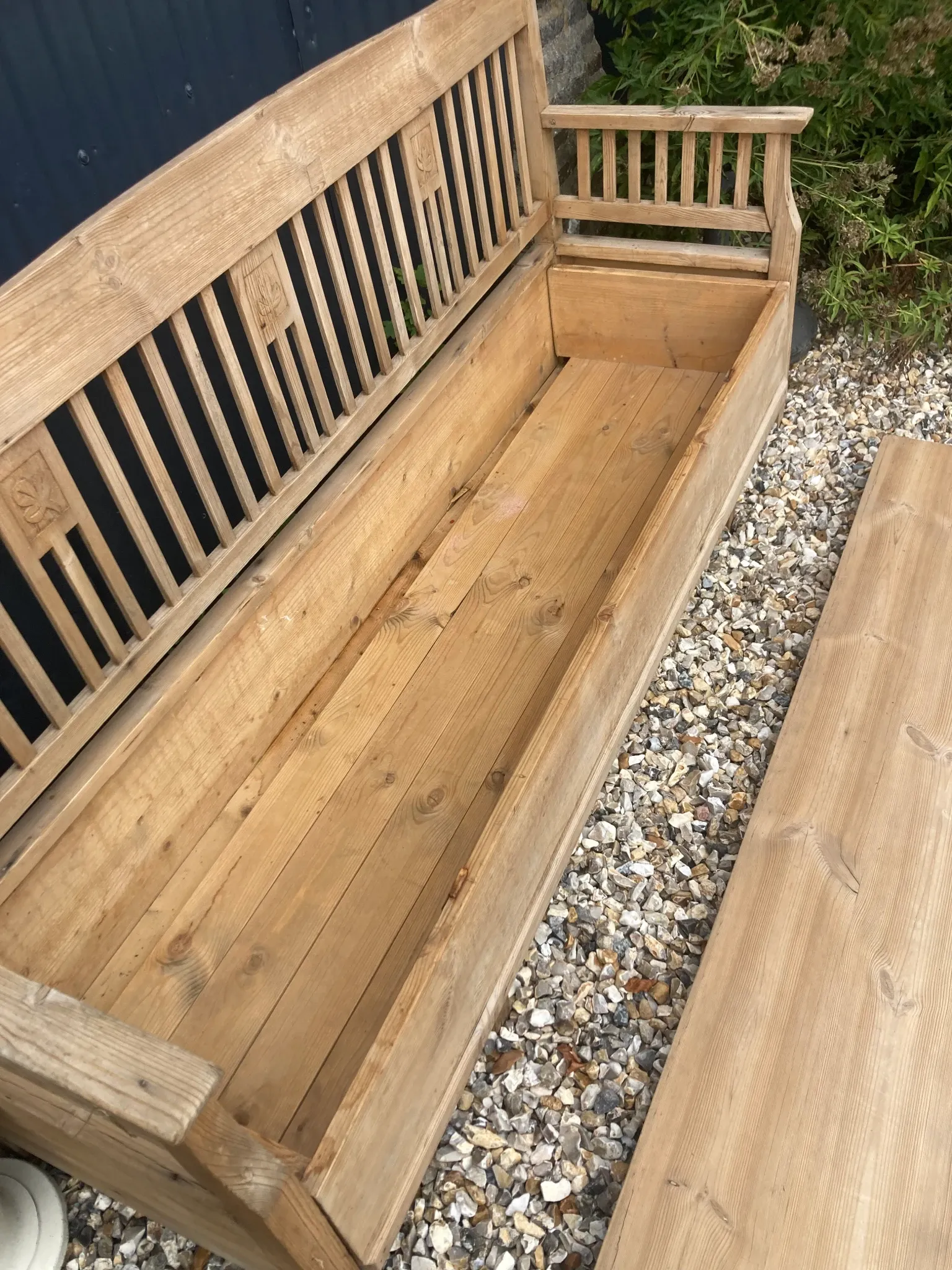 Large Scandinavian wooden storage bench
