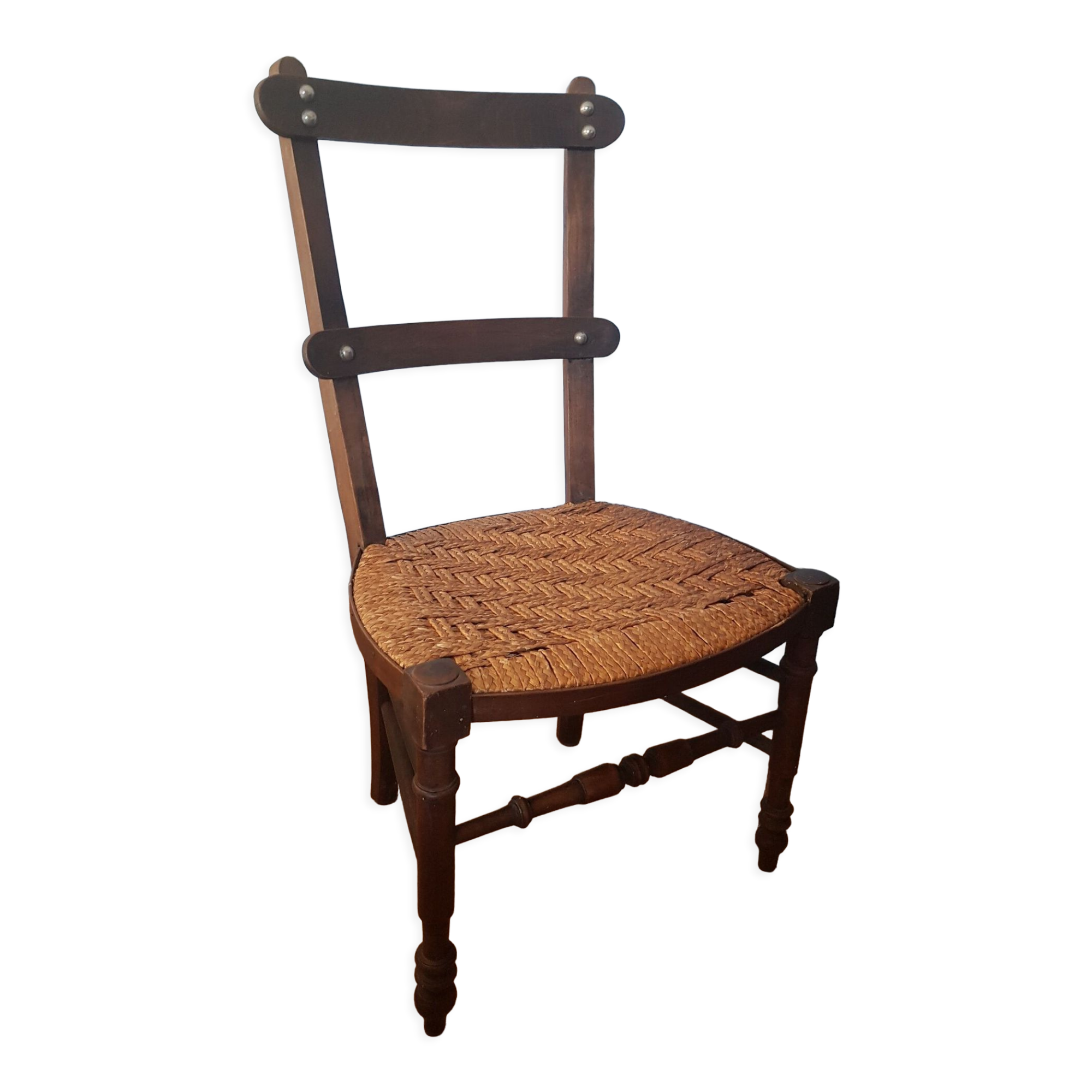 Antique chair low seat braided