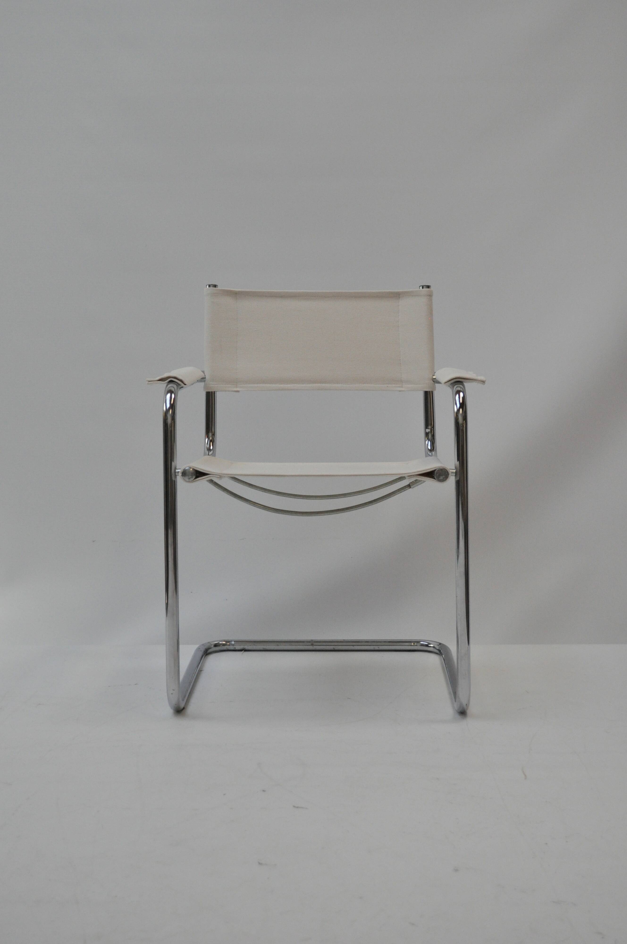 Set of 4 Chrome Sled-Base Chairs, Reupholstered in Italian Chioccarello Lin