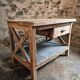Vintage French industrial workbench – 1920s/1930s oak and pine table with drawer