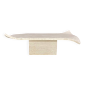 Travertine coffee table with curved corners by Claude Berraldacci. 1990s. France.