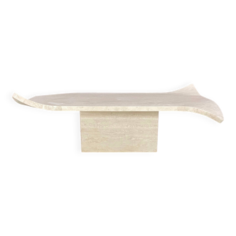 Travertine coffee table with curved corners by Claude Berraldacci. 1990s. France.
