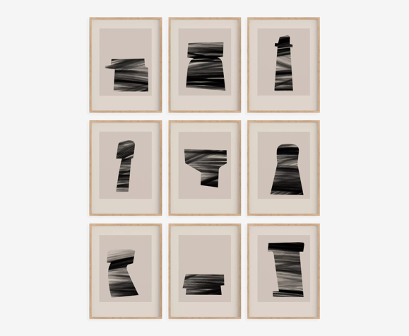 Coffret encadré de 9 tirages giclées abstraits, A4