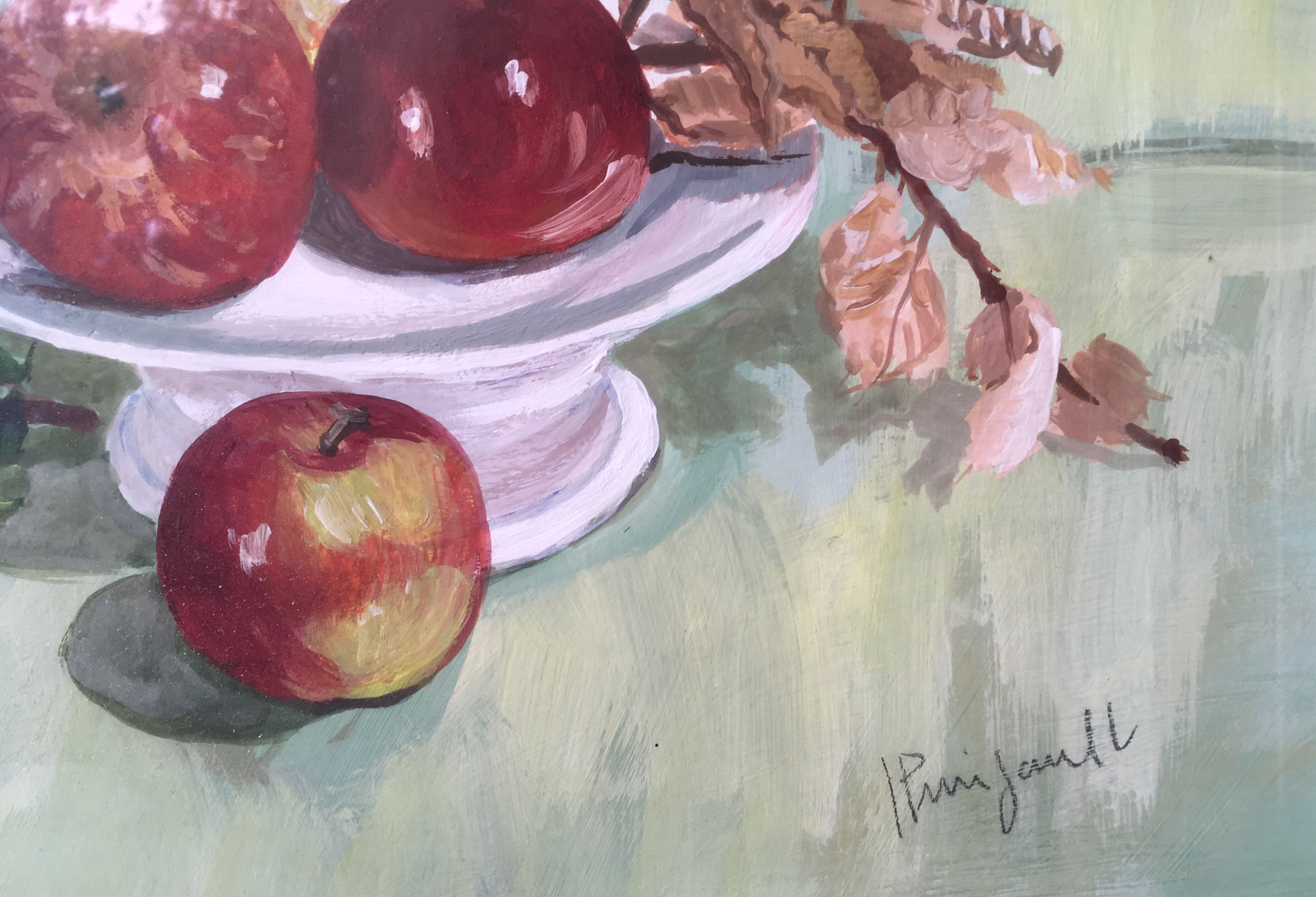 Watercolor painting apples elderflowers