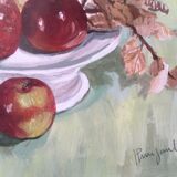Watercolor painting apples elderflowers
