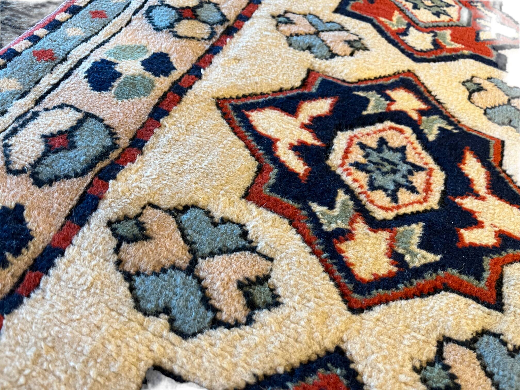 Baby Blue and Beige Long Hallway Runner