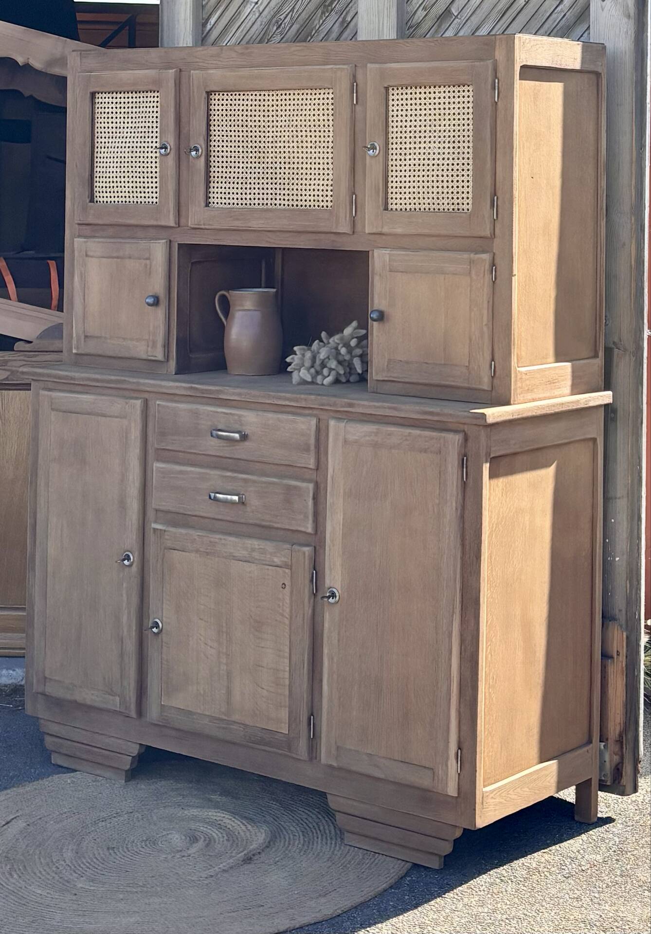 Large buffet with 2 bodies / oak and cane sideboard