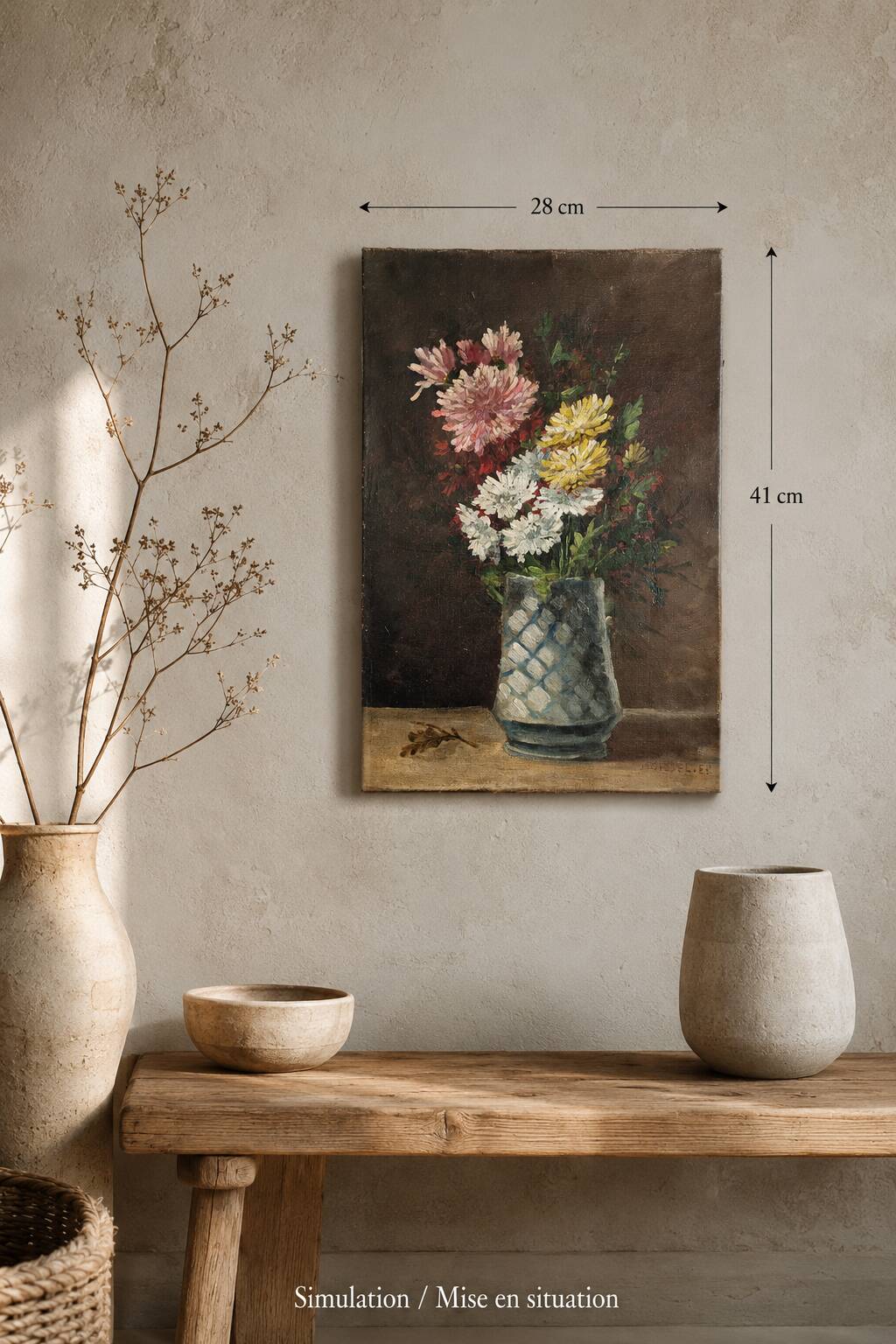 Still life with flowers, oil on canvas, signed, French school, 28 x 41 cm.