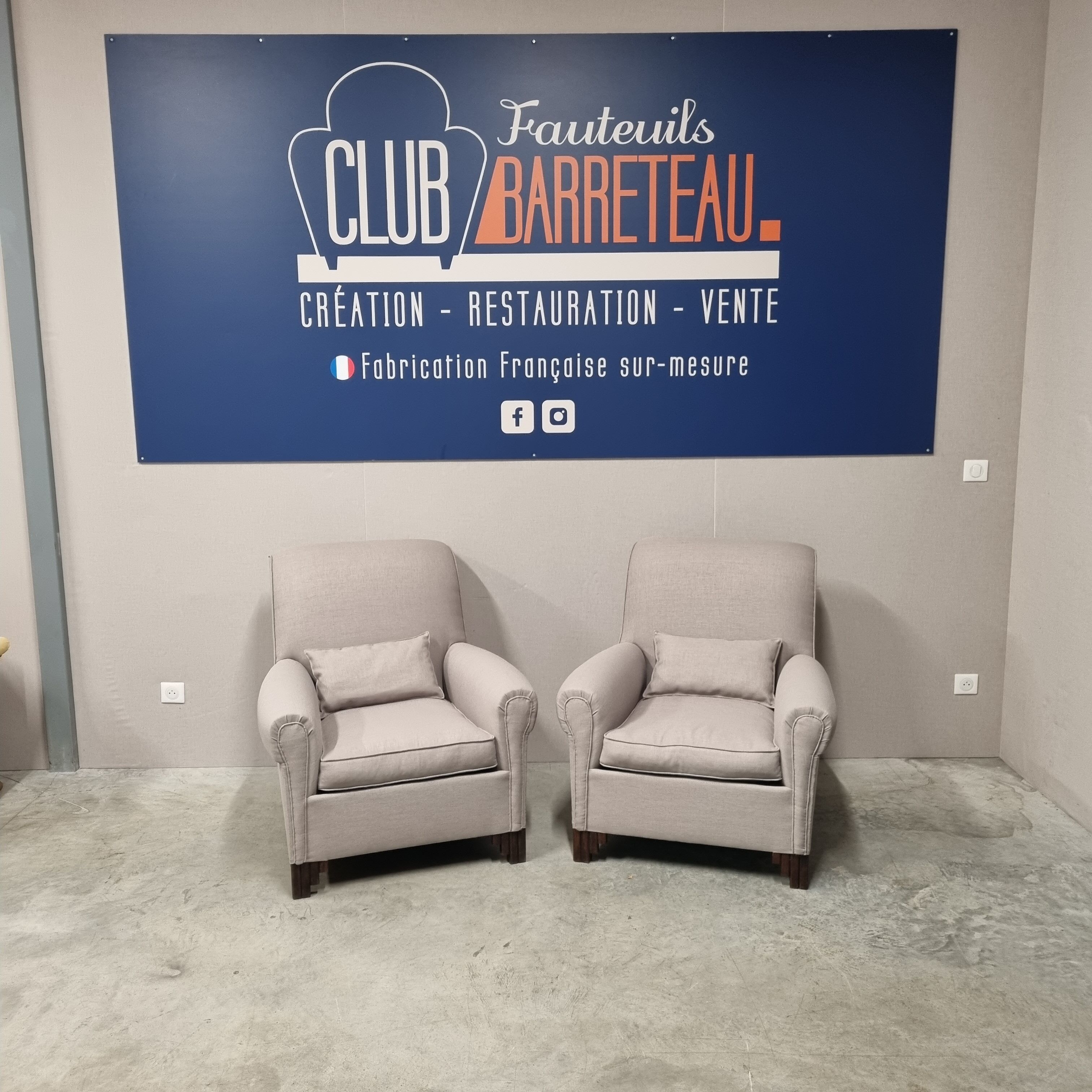 Pair of club armchairs in art deco grey fabric