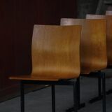 Set of 6 industrial stackable chairs by Niels Larsen, black metal and oak, 1960s.