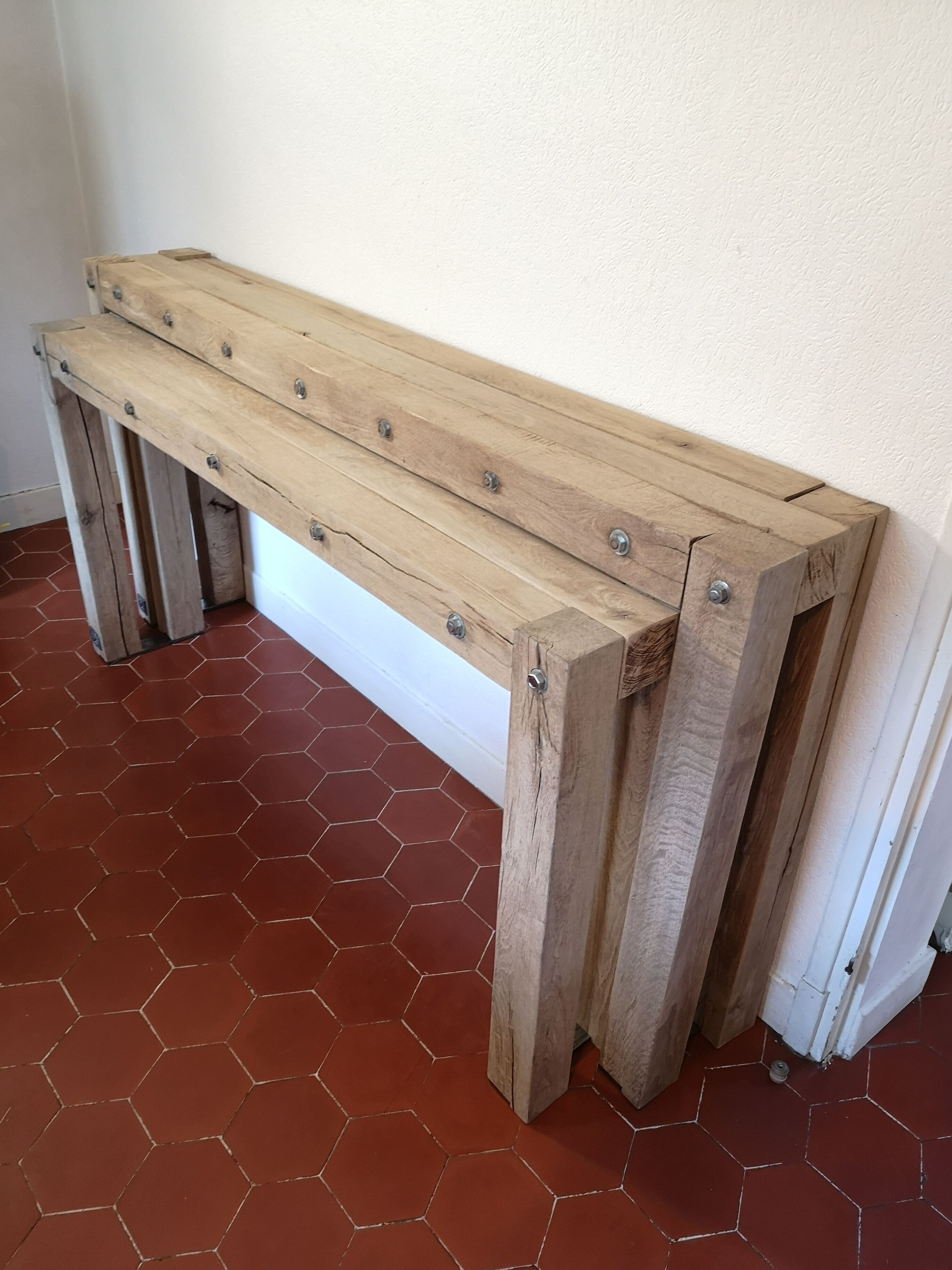 paire de console en chêne massif et metal