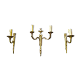 Set de 3 appliques murales empire bronze français 1 bras double et 2 singles en vintage adoré