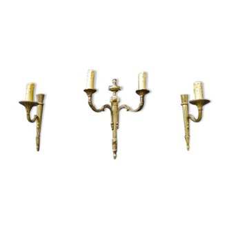 Set de 3 appliques murales empire bronze français 1 bras double et 2 singles en vintage adoré