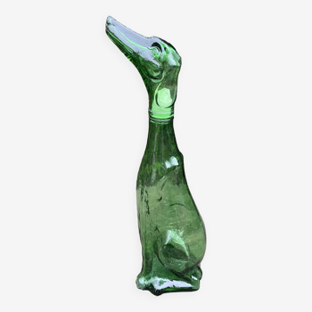 Très grand modèle de carafe/bouteille empoli modèle "lévrier" en verre de couleur verte années 1980